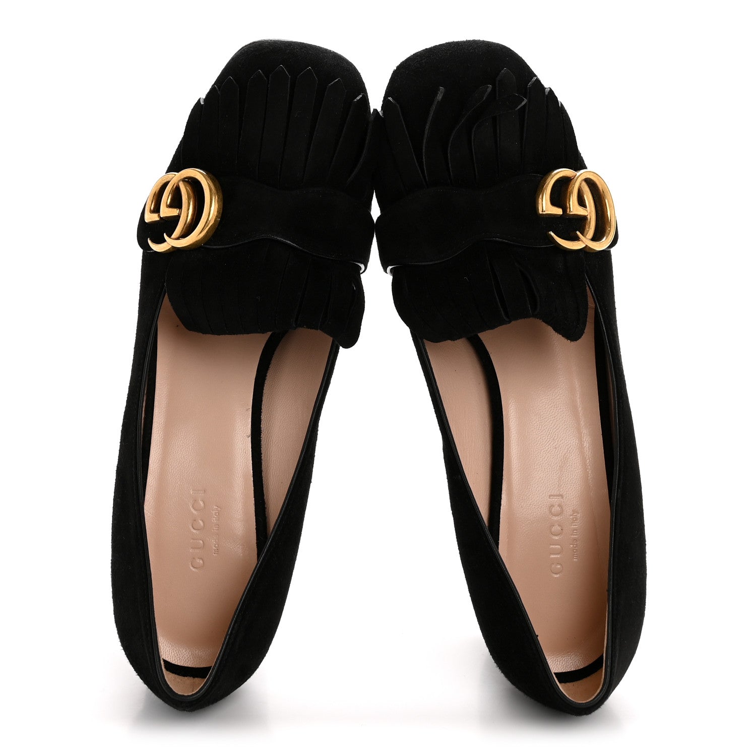 Gucci Kid Scamosciato GG Marmont Fringe 50mm Loafer Pumps 37.5 Black 2 of 11