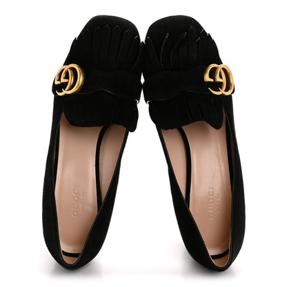 Gucci Kid Scamosciato GG Marmont Fringe 50mm Loafer Pumps 37.5 Black 2 of 11