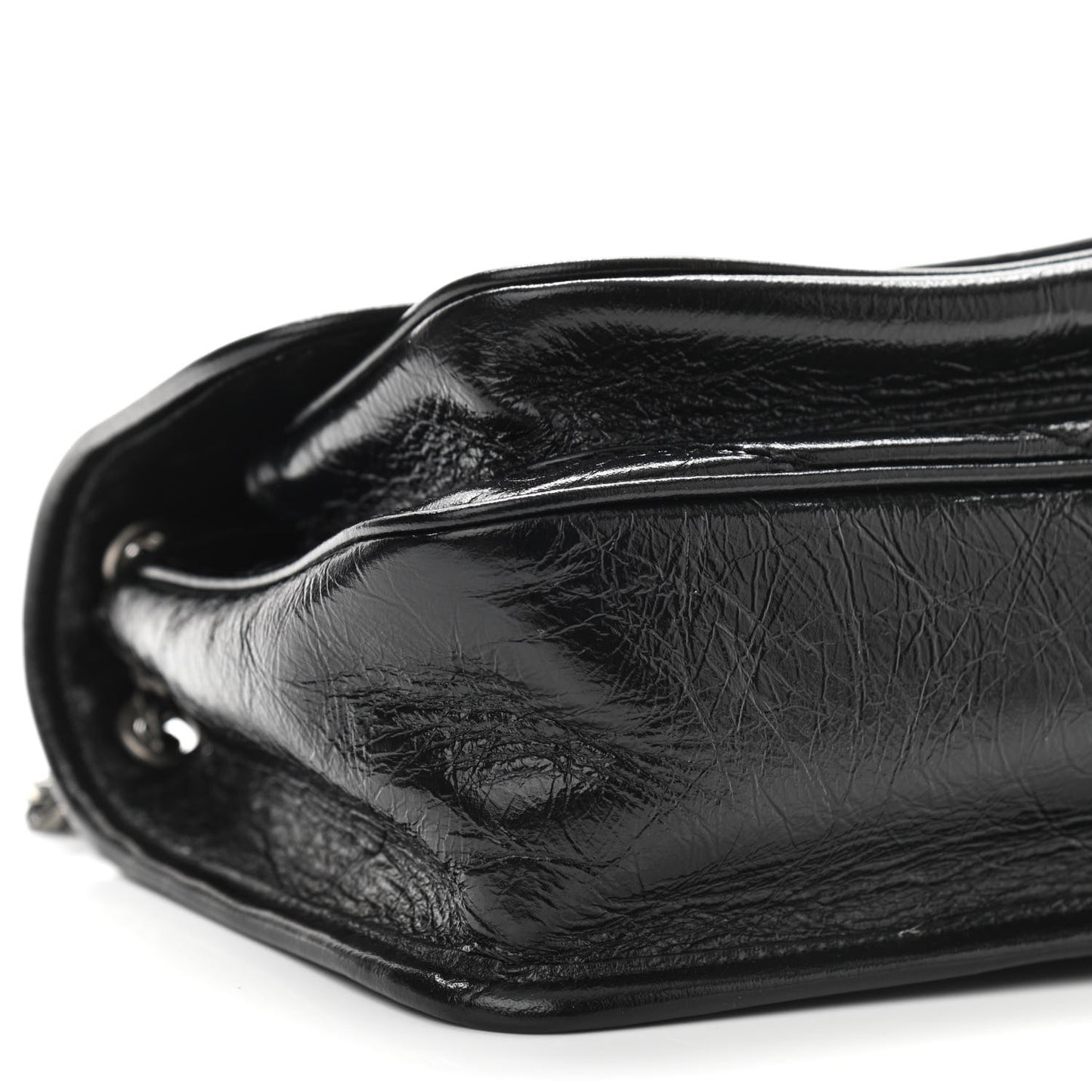 Crinkled Calfskin Matelasse Monogram Baby Niki Chain Satchel Black