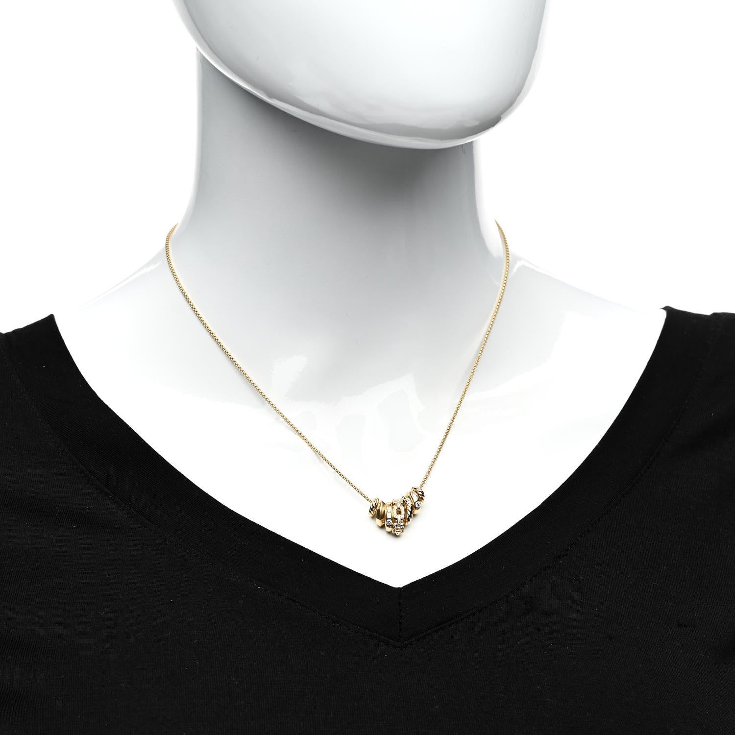 David Yurman 18K Yellow Gold Diamond Stax Rondelle Pendant Necklace 2 of 4