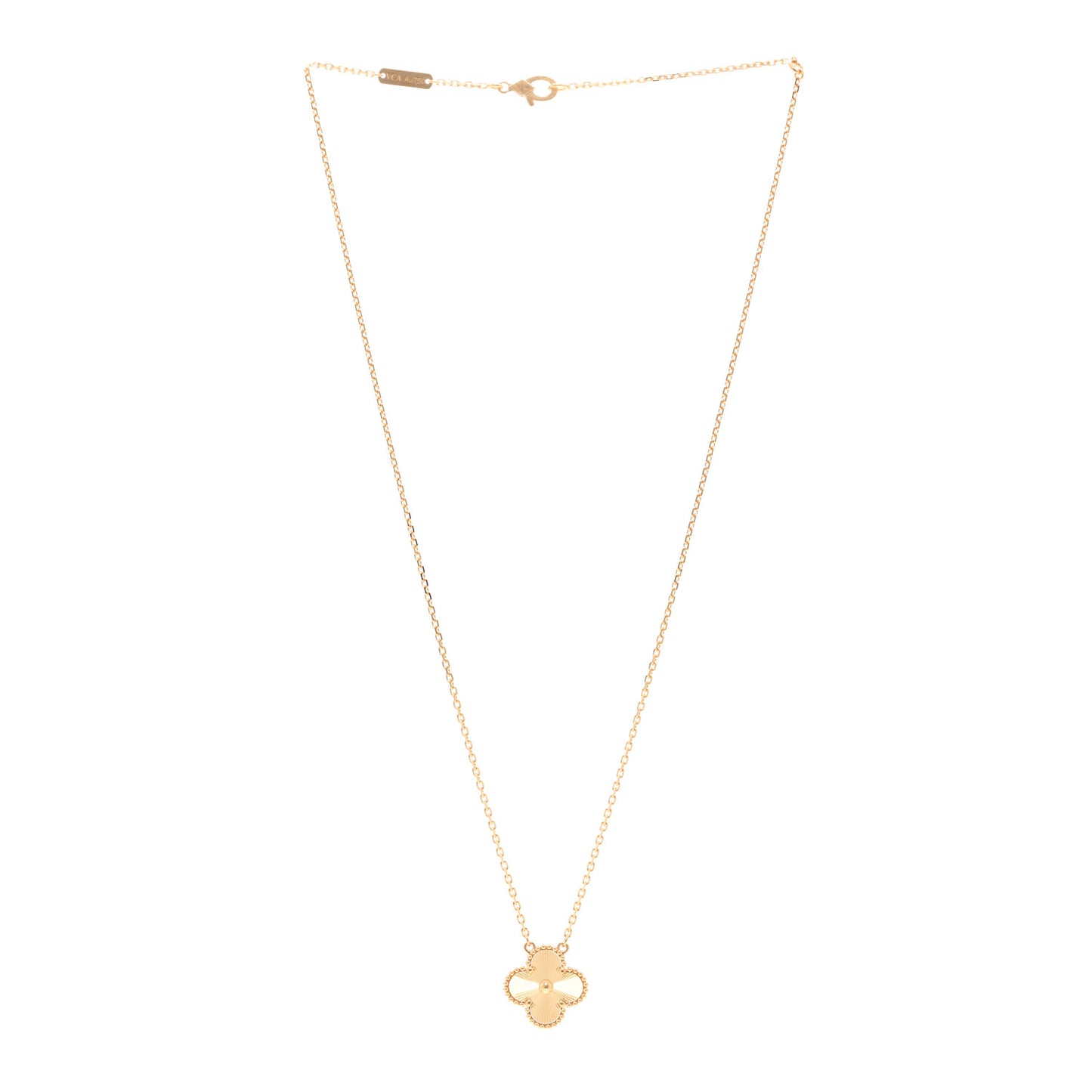 18K Yellow Gold Guilloche Vintage Alhambra Pendant Necklace