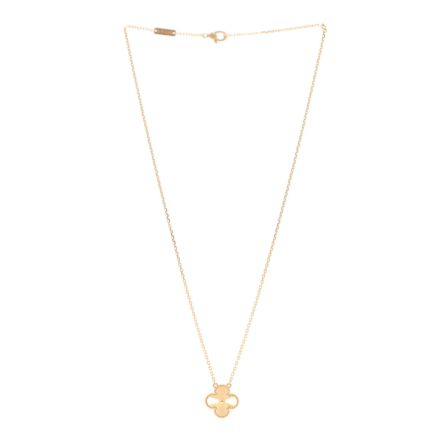 Van Cleef & Arpels 18K Yellow Gold Guilloche Vintage Alhambra Pendant Necklace 3 of 5