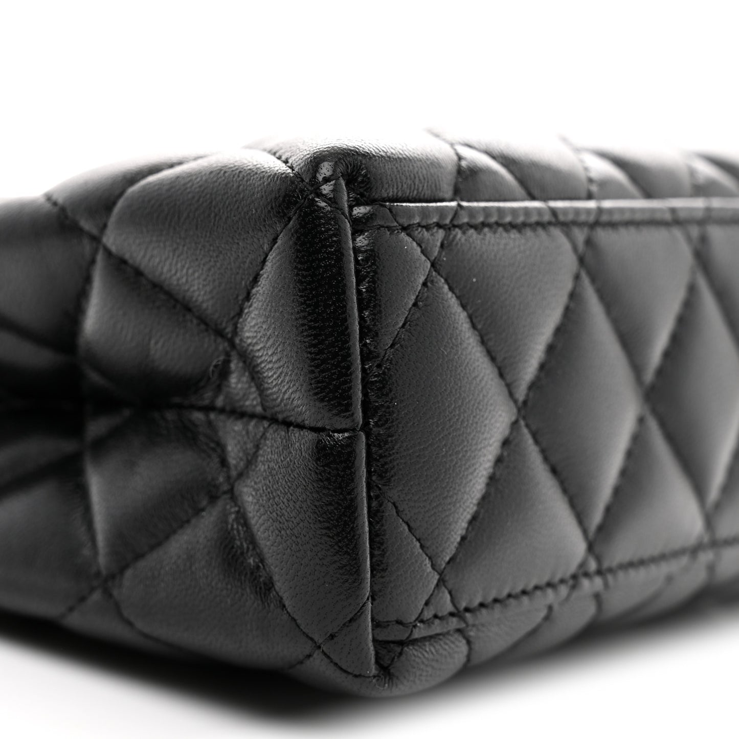 Shiny Aged Calfskin Quilted Nano Kelly Shopper Black