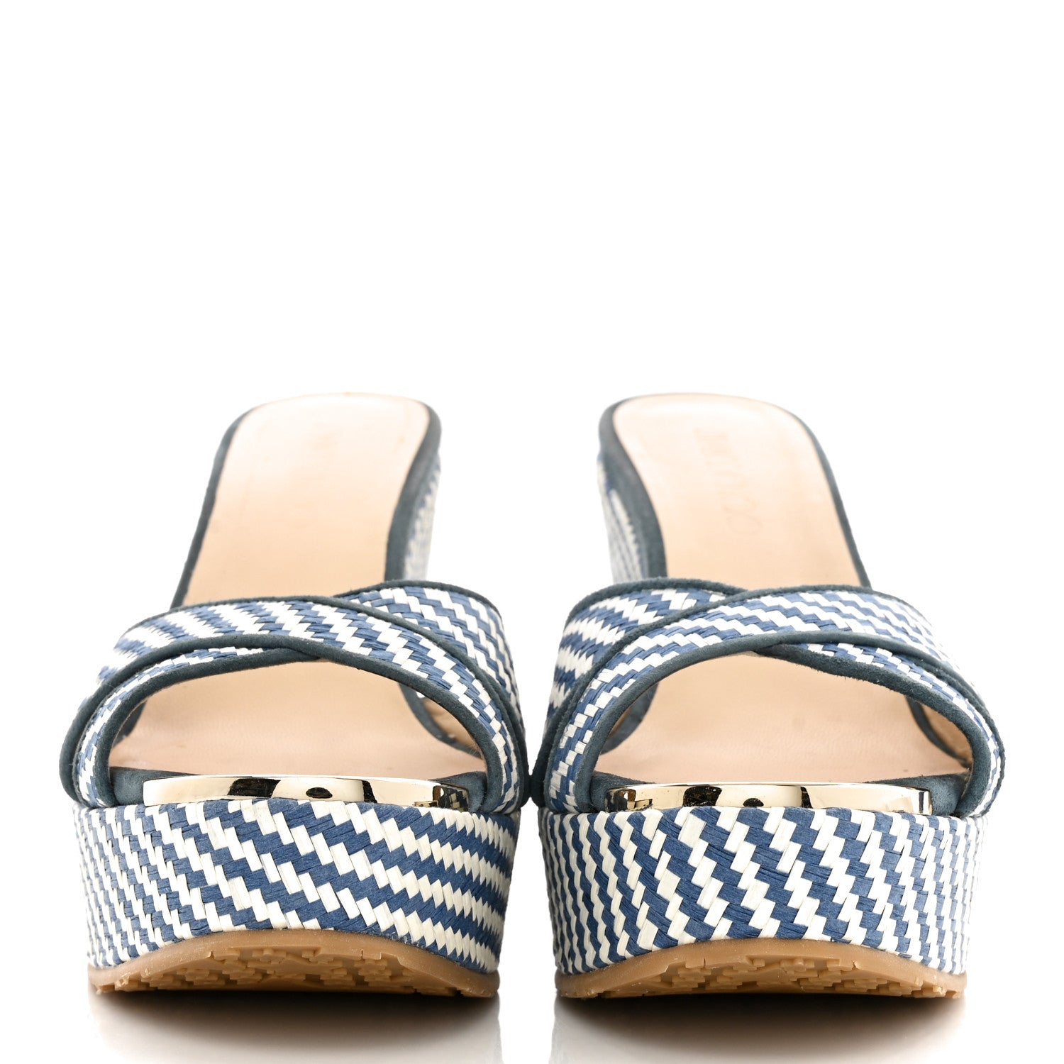 Jimmy Choo Woven Raffia Stripe Parker Wedge Sandals 38 Dusk Blue 2 of 11