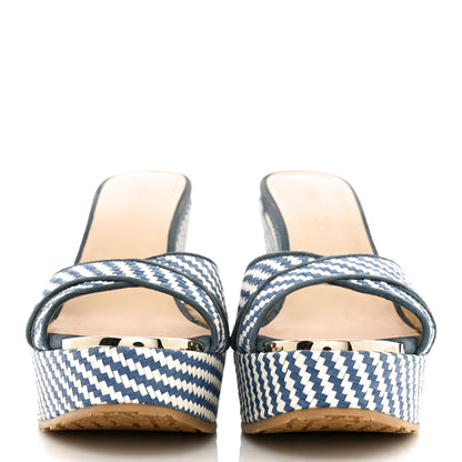 Jimmy Choo Woven Raffia Stripe Parker Wedge Sandals 38 Dusk Blue 2 of 11
