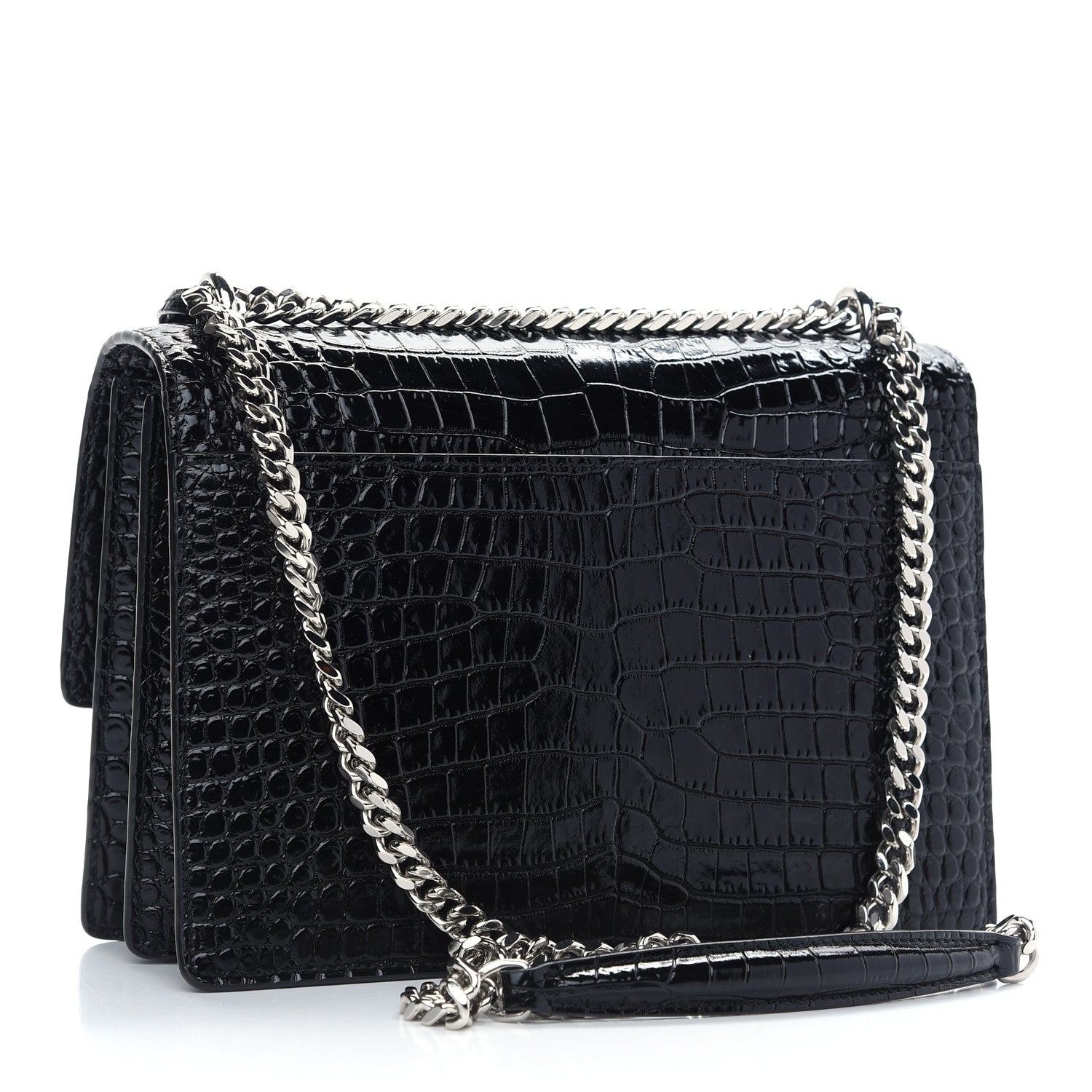 Saint Laurent Calfskin Crocodile Embossed Medium Monogram Sunset Black 3 of 8