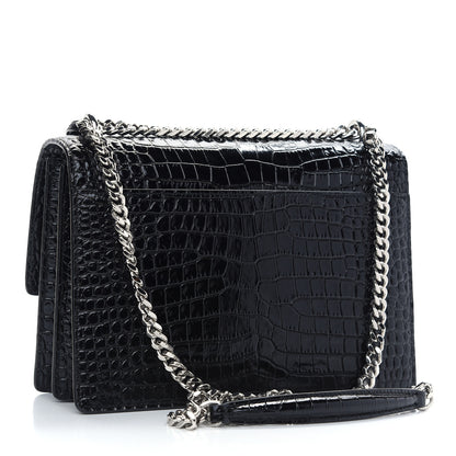 Saint Laurent Calfskin Crocodile Embossed Medium Monogram Sunset Black 3 of 8