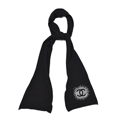 Chanel Wool Silk Cashmere Beaded CC Scarf Black 1 of 6