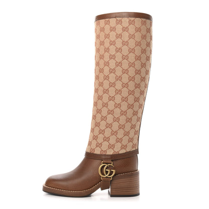 Gucci GG Monogram Calfskin Lola Tall Boots 34 Beige Ruggine Cuir 1 of 9
