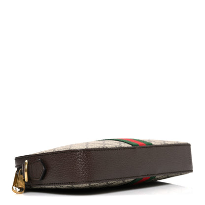 Gucci GG Supreme Monogram Textured Dollar Calfskin Web Ophidia Wristlet Shoulder Bag Beige Ebony New Acero 4 of 10