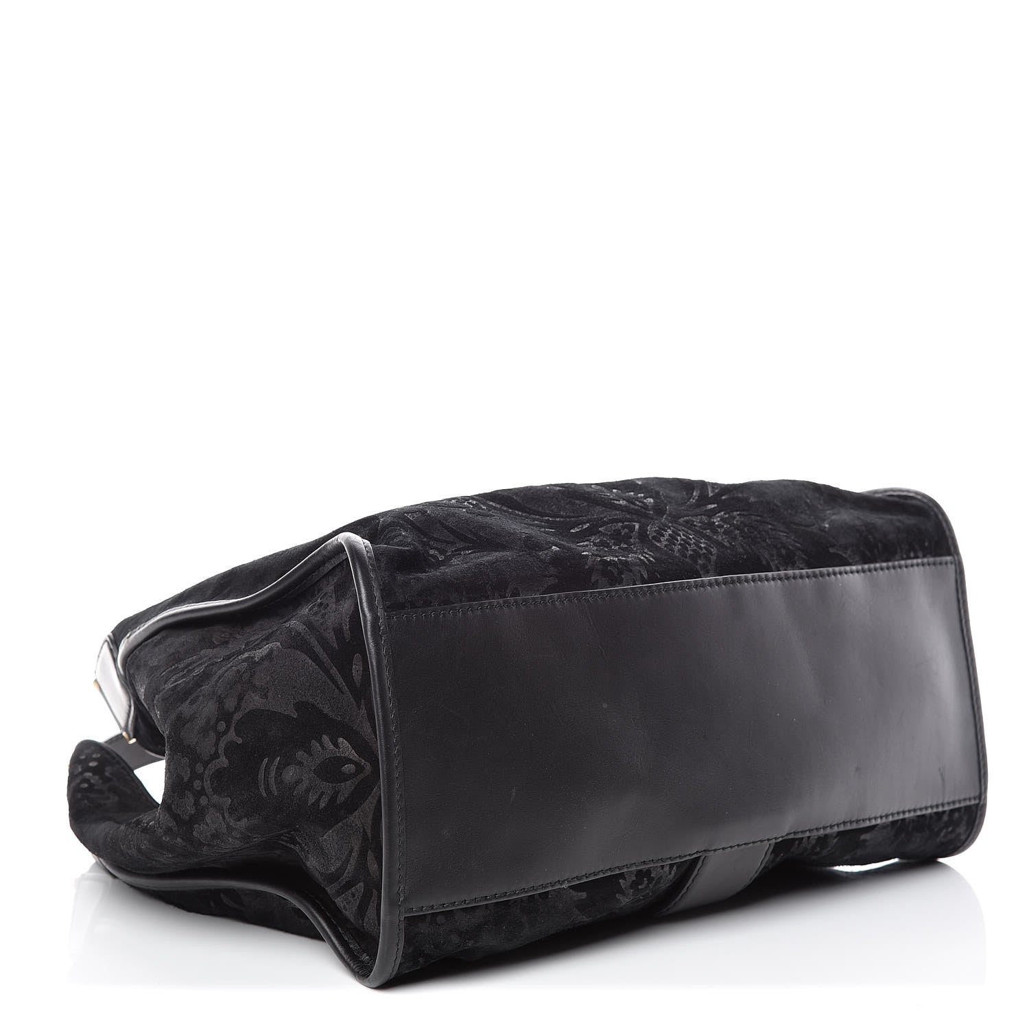 Gucci Nubuck Brocade Medium Soft Stirrup Shoulder Bag Black 4 of 15
