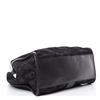 Gucci Nubuck Brocade Medium Soft Stirrup Shoulder Bag Black 4 of 15