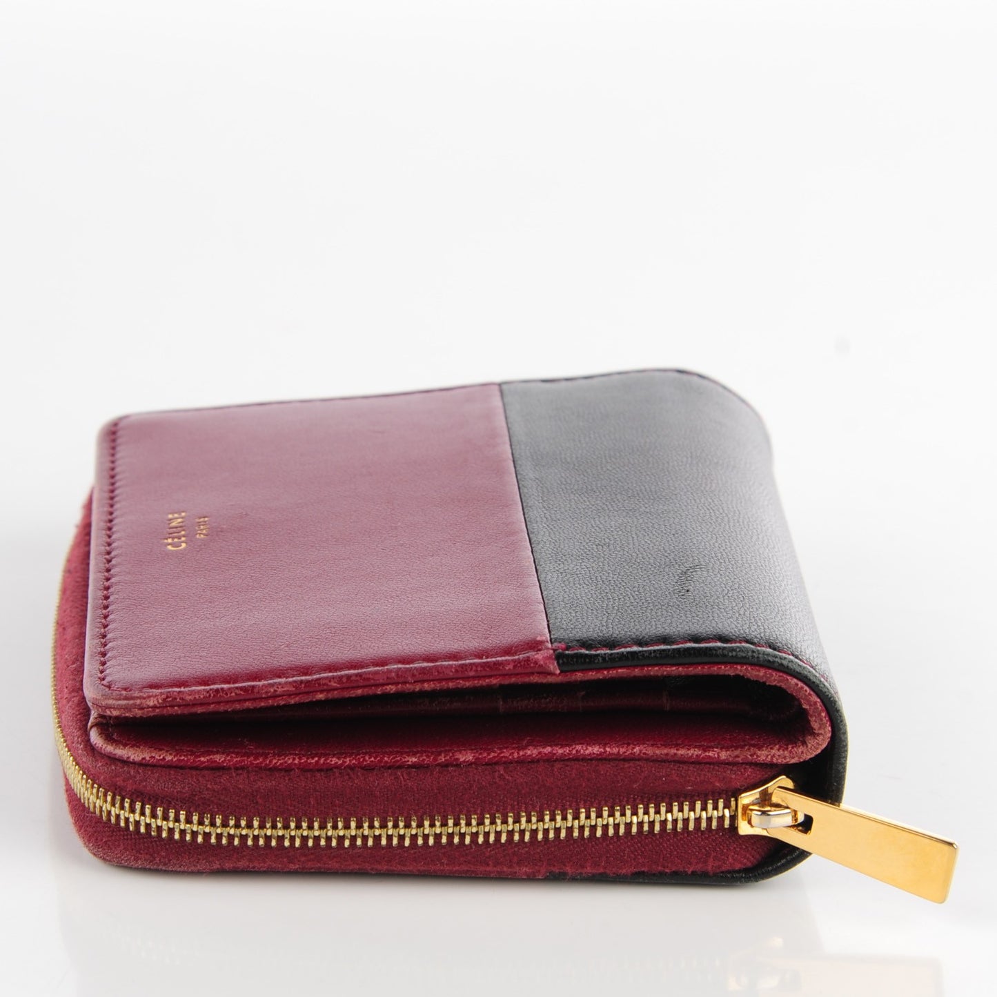 Lambskin Zip Around Compact Wallet Burgundy Black