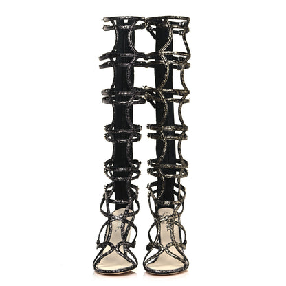 Chanel Metallic Lambskin Gladiator Wedge Strap Sandals 40 Argent Black 2 of 8