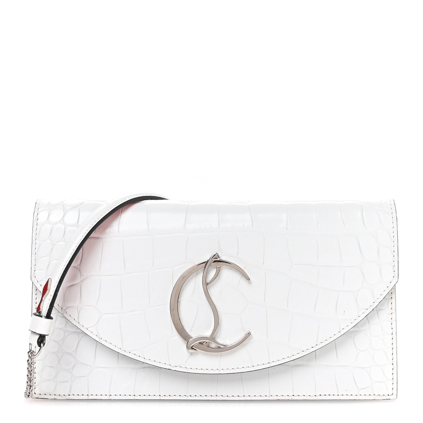Calfskin Crocodile Embossed Loubi54 Crossbody Clutch White