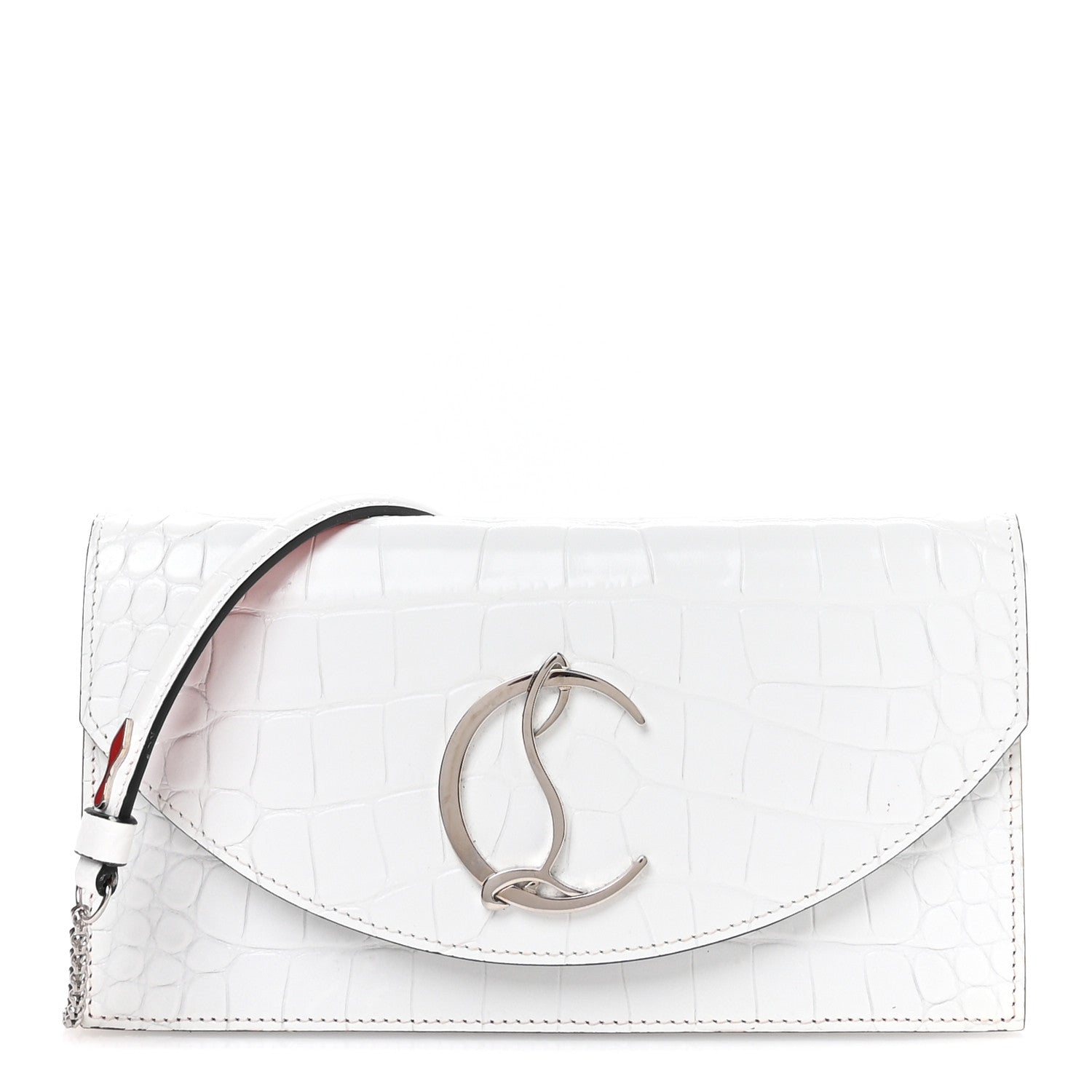 Christian Louboutin Calfskin Crocodile Embossed Loubi54 Crossbody Clutch White 1 of 10