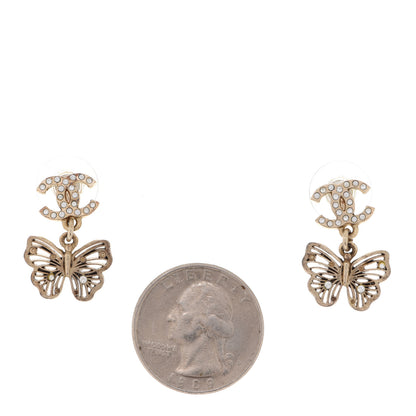 Chanel Crystal CC Butterfly Earrings Gold 2 of 5