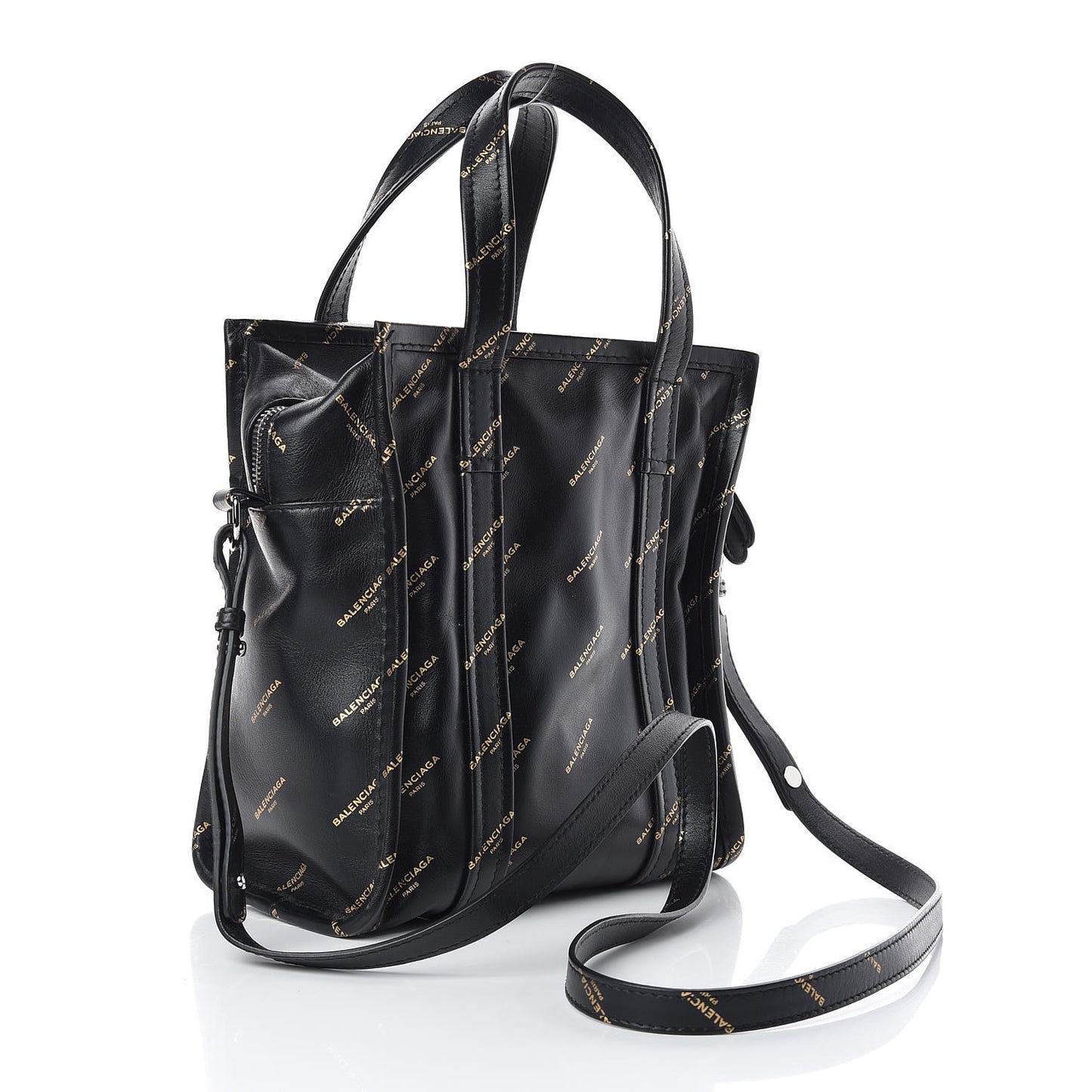 Calfskin Allover Logo XS Bazar Shopper Tote Black Gold