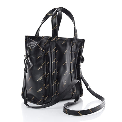 Balenciaga Calfskin Allover Logo XS Bazar Shopper Tote Black Gold 3 of 12