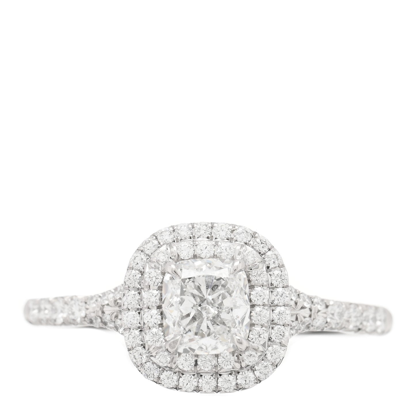 Platinum Diamond .72ct Soleste Cushion Cut Double Halo Engagement Ring 55 7.25