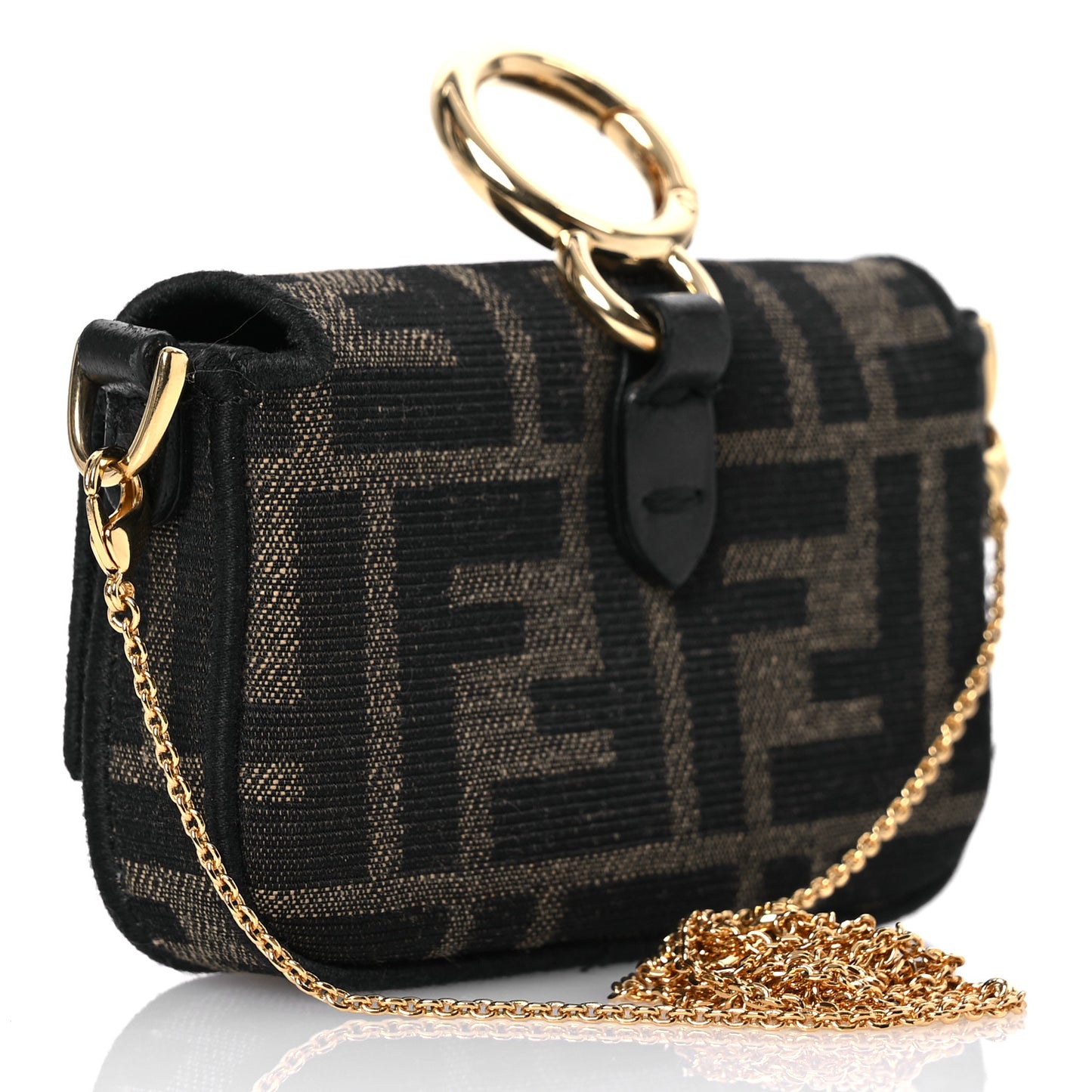 Fabric Jacquard FF 1974 Nano Maxi Buckle Baguette Charm Tobacco Moro Black