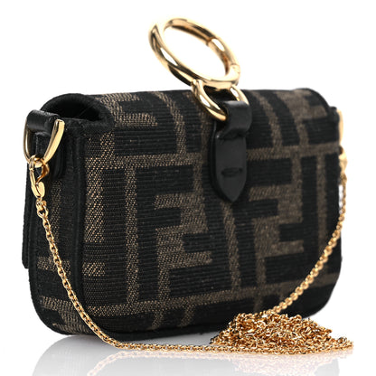 Fendi Fabric Jacquard FF 1974 Nano Maxi Buckle Baguette Charm Tobacco Moro Black 3 of 16