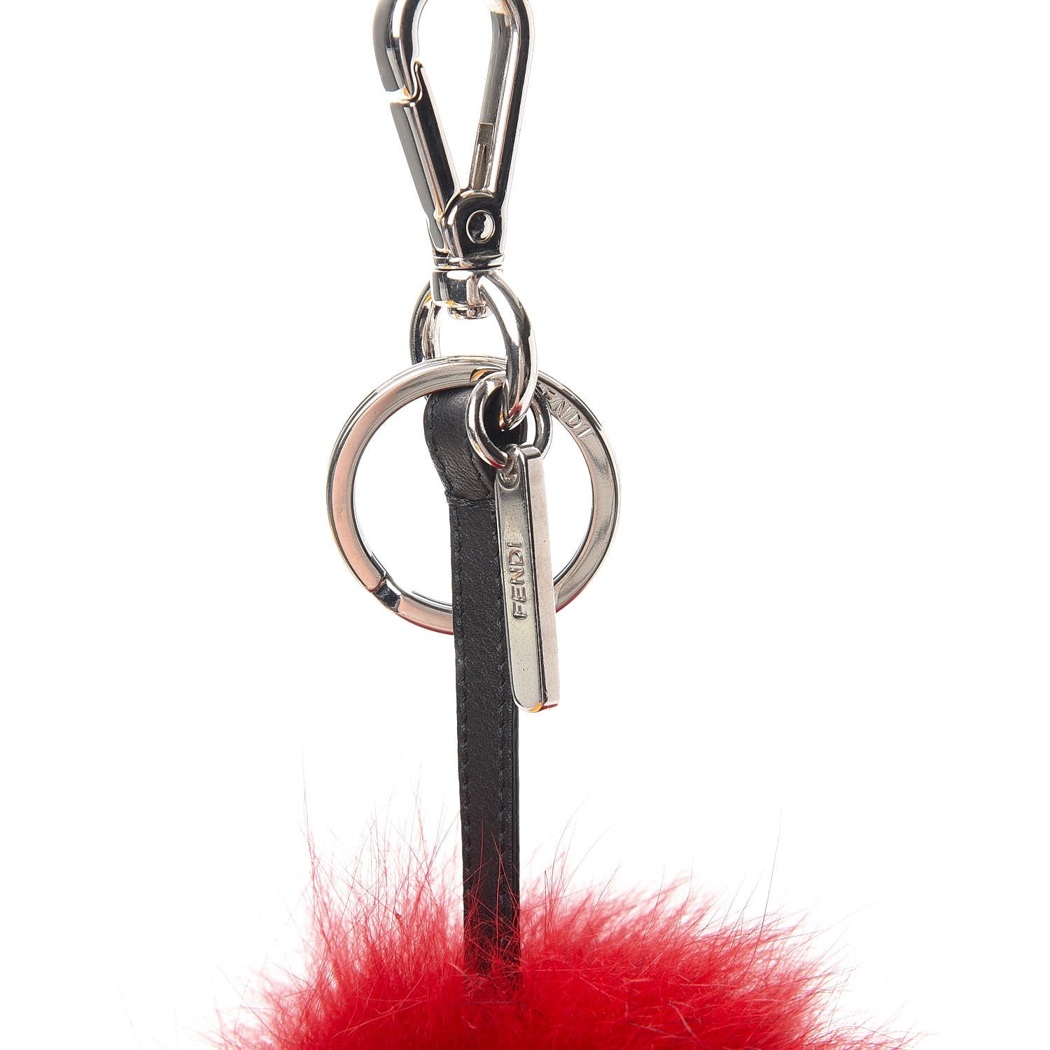 Fendi Fox Fur Vitello Flamingo Smile Pom Pom Bag Charm Red Black 3 of 6