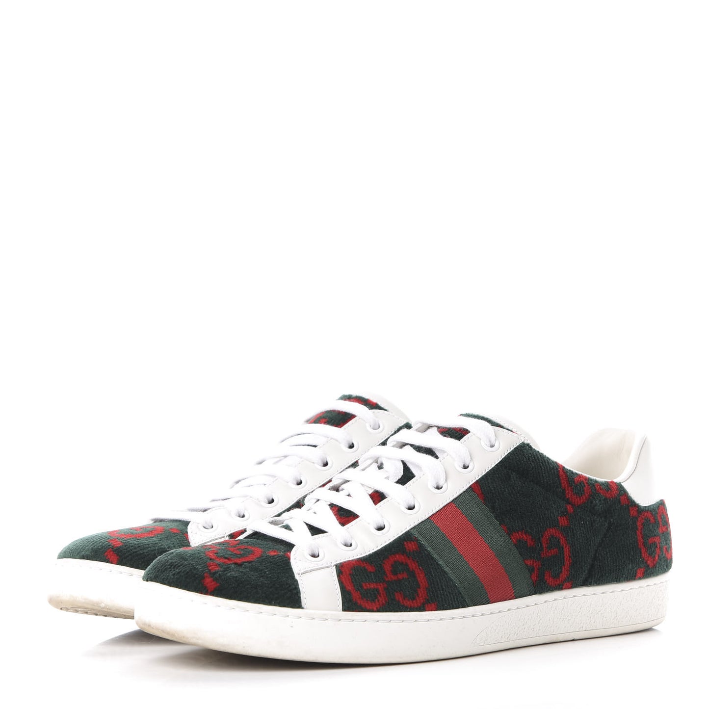 Terry Cloth GG Monogram Web Womens Ace Sneakers 41 Green Red