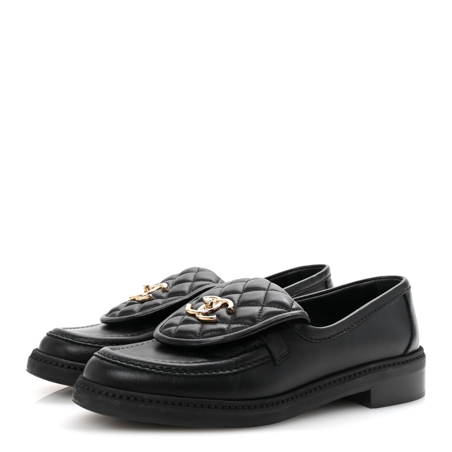 Chanel Lambskin Quilted CC Turnlock Loafers 38 Black 4 of 10