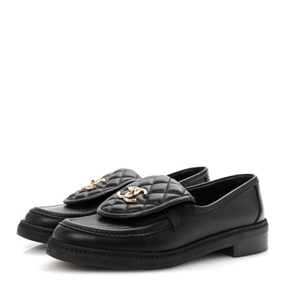 Chanel Lambskin Quilted CC Turnlock Loafers 38 Black 4 of 10