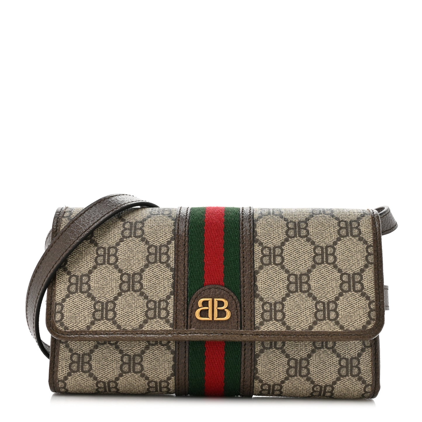 X BALENCIAGA BB Monogram Web Ophidia Crossbody Wallet Beige New Acero