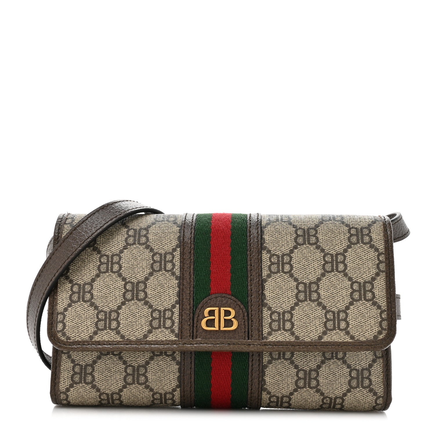 Gucci X BALENCIAGA BB Monogram Web Ophidia Crossbody Wallet Beige New Acero 1 of 12