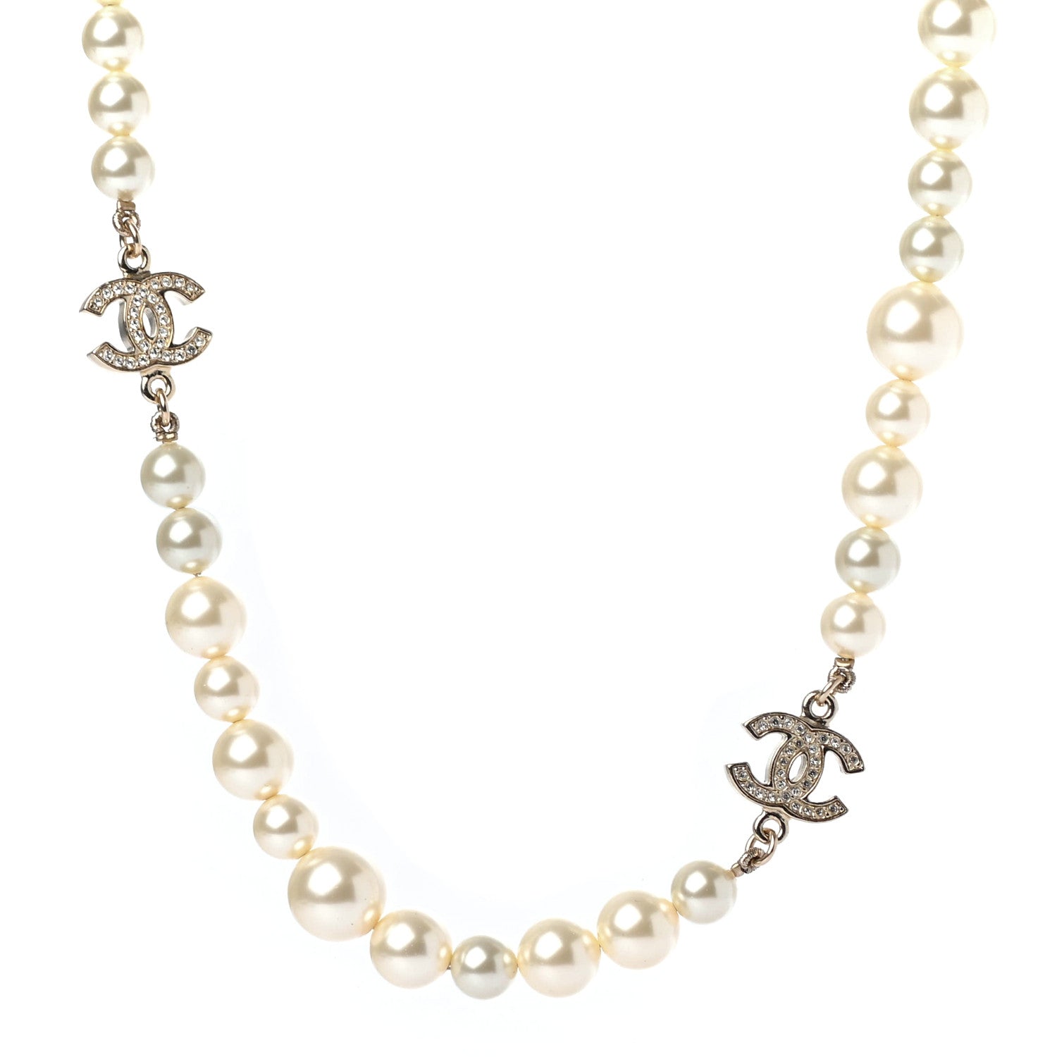 Chanel Crystal Pearl CC Short Necklace Gold 1 of 4