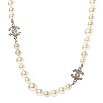Chanel Crystal Pearl CC Short Necklace Gold 1 of 4