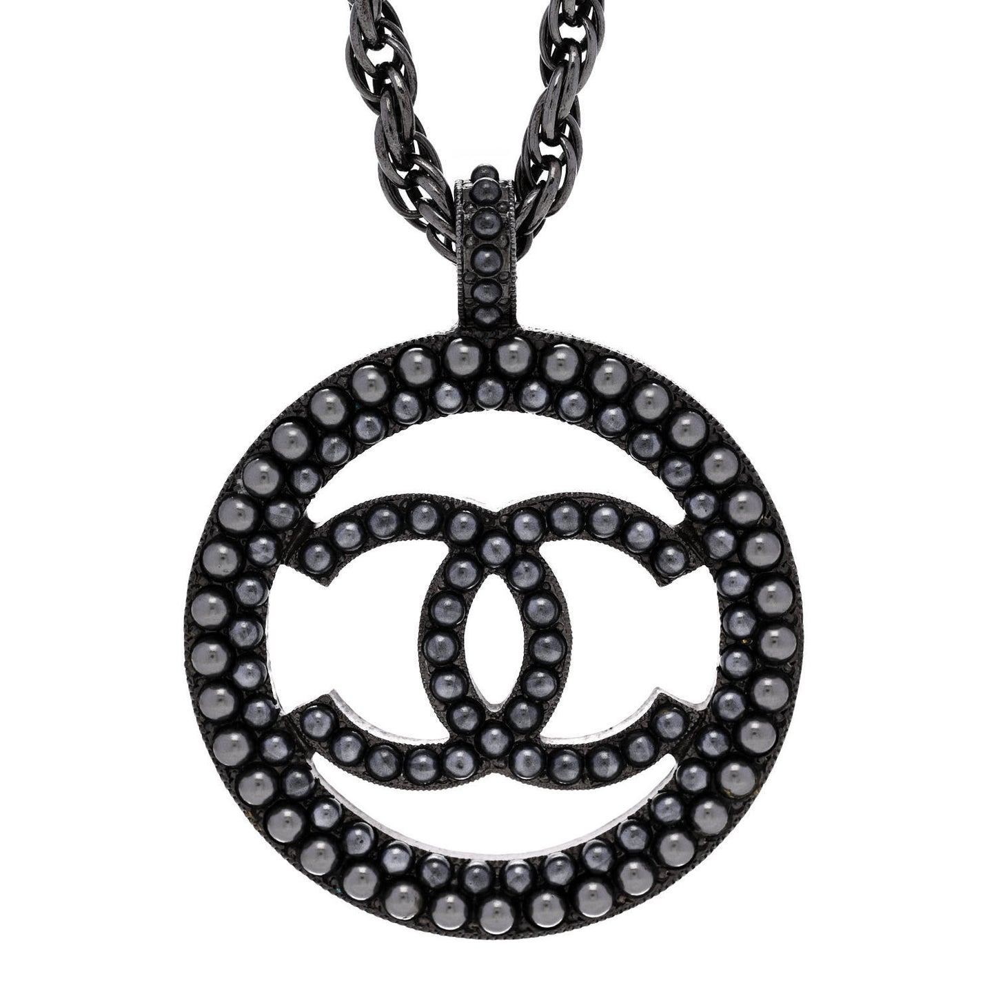Ruthenium Pearl CC Round Pendant Necklace