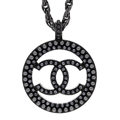 Chanel Ruthenium Pearl CC Round Pendant Necklace 4 of 6