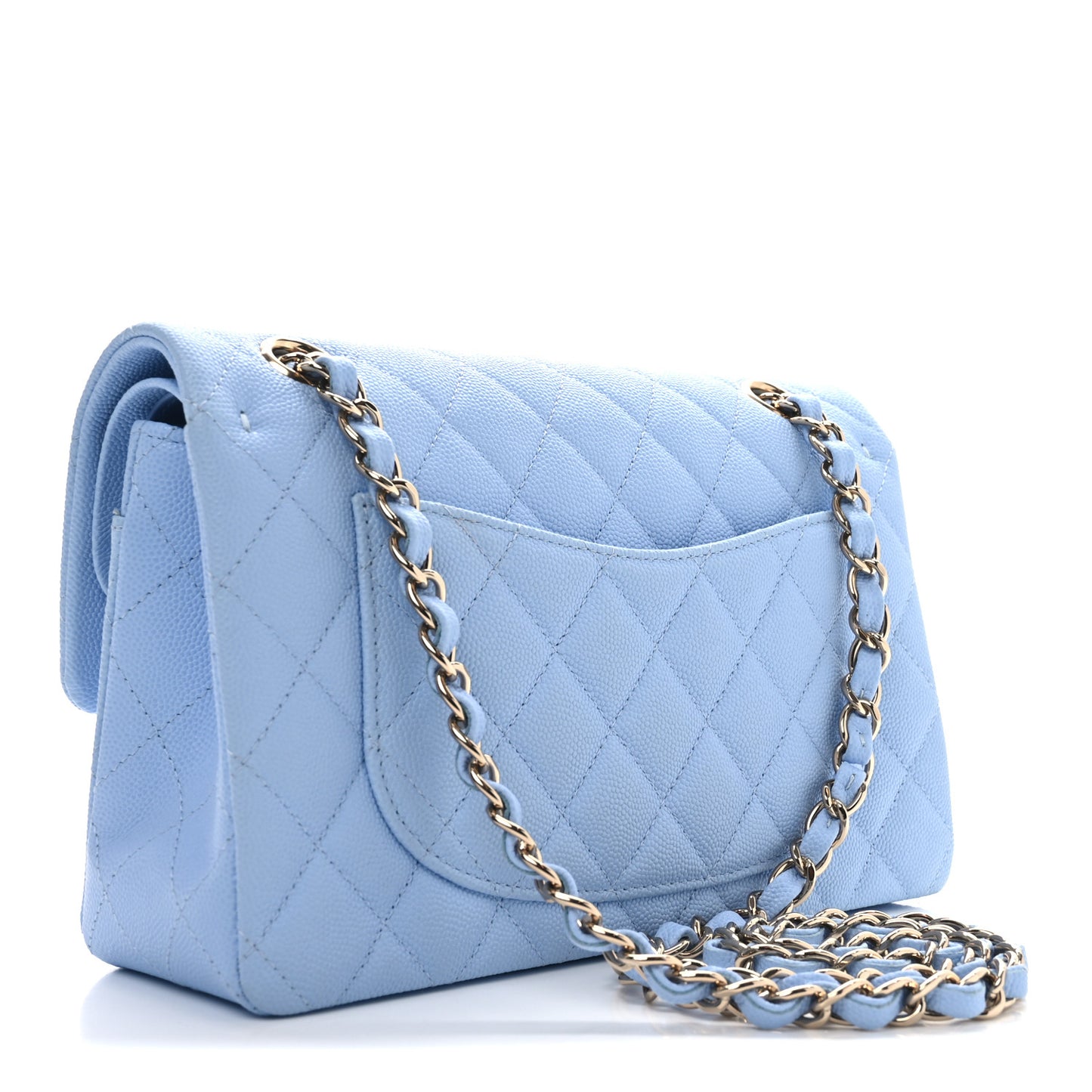 Caviar Quilted Small Double Flap Light Blue