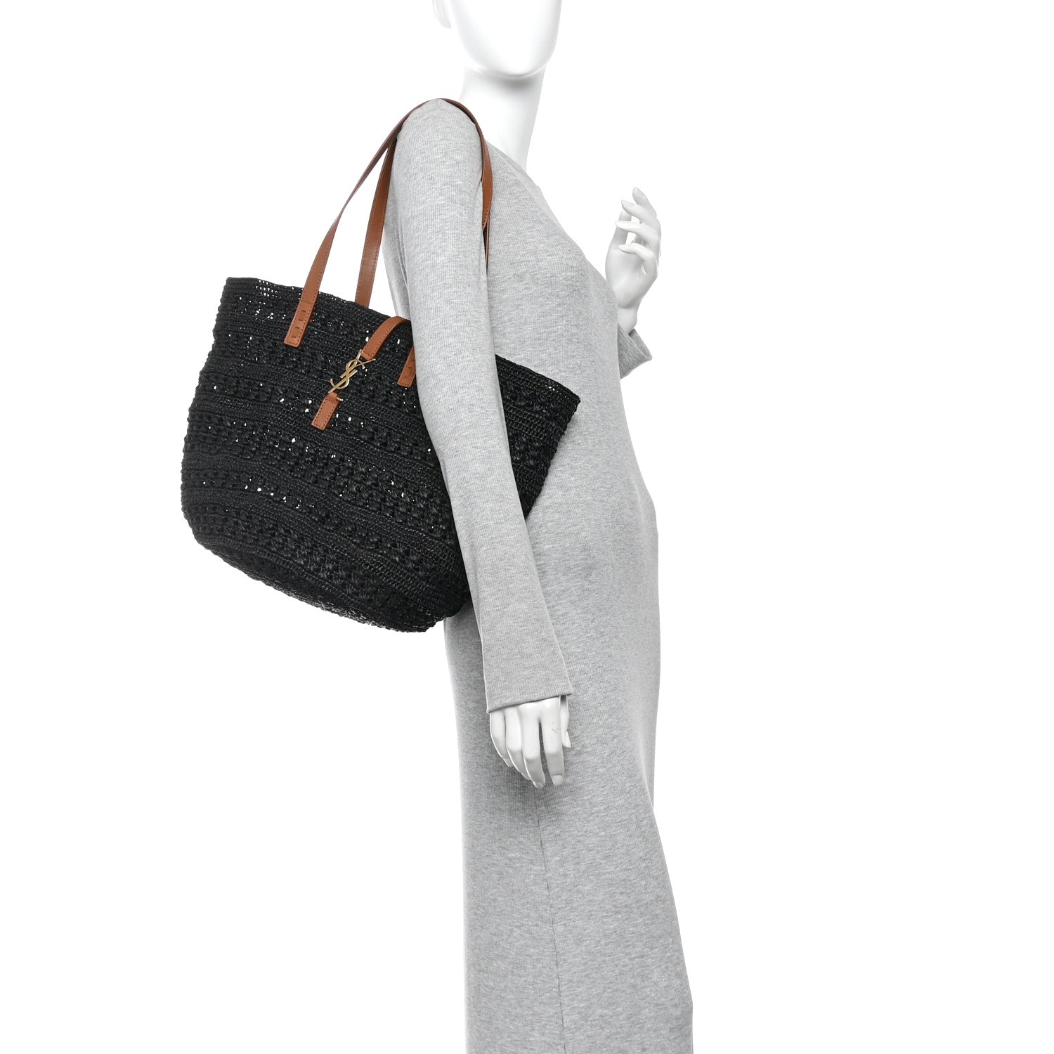 Saint Laurent Raffia Calfskin Medium Panier Tote Black 2 of 9