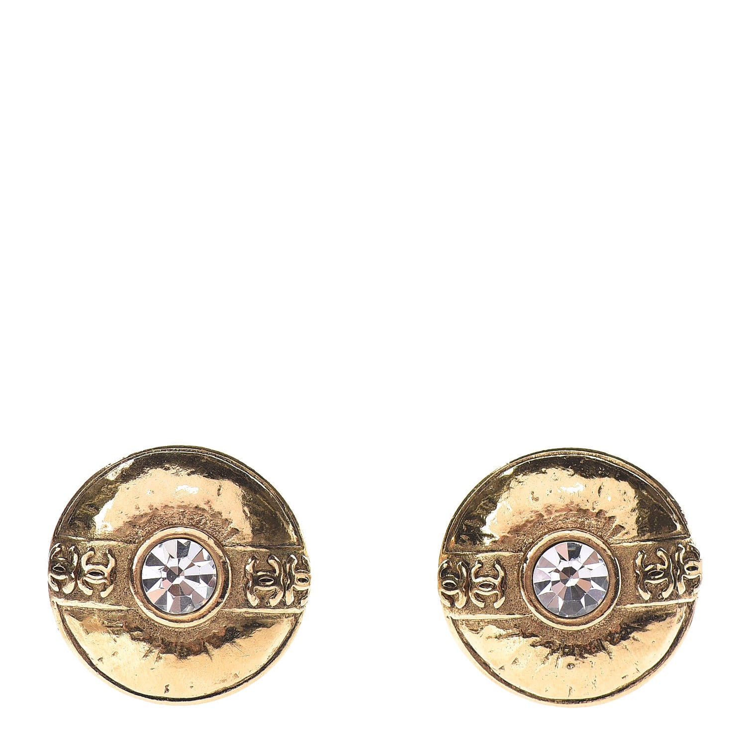 Chanel Crystal Clip On Earrings Gold 1 of 4