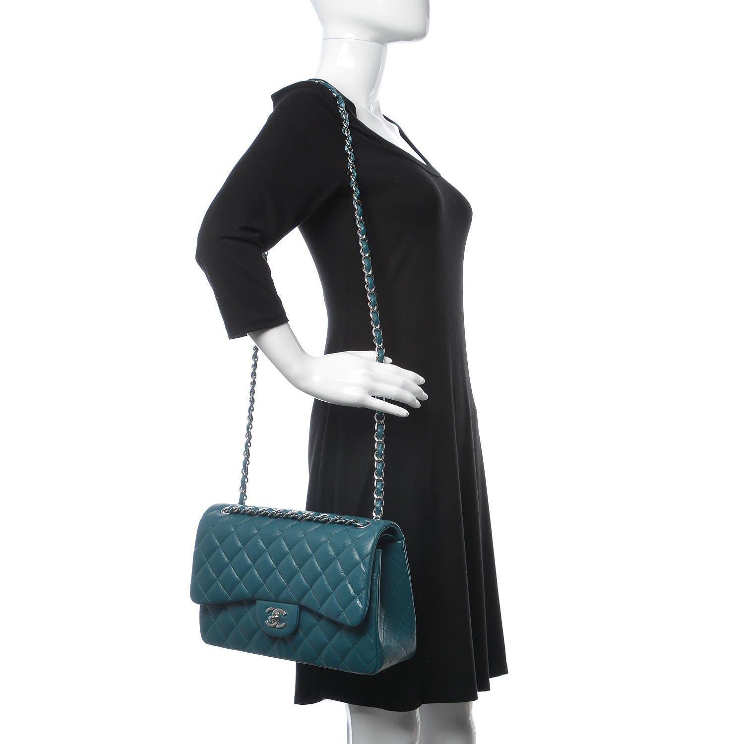 Chanel Caviar Quilted Jumbo Double Flap Dark Turquoise 2 of 7