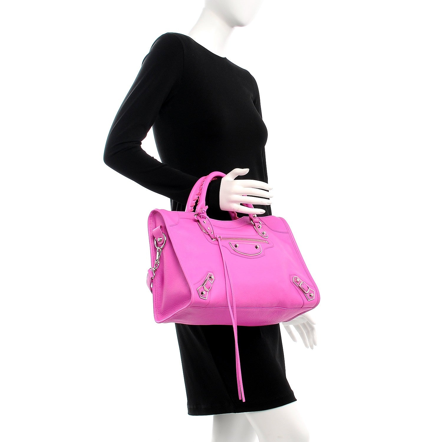 Balenciaga Chevre Silver Metallic Edge Hardware City Rose Fluo 2 of 8