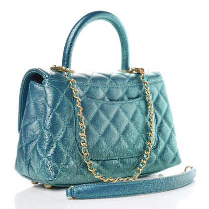 Chanel Metallic Caviar Quilted Mini Coco Handle Flap Blue 3 of 10