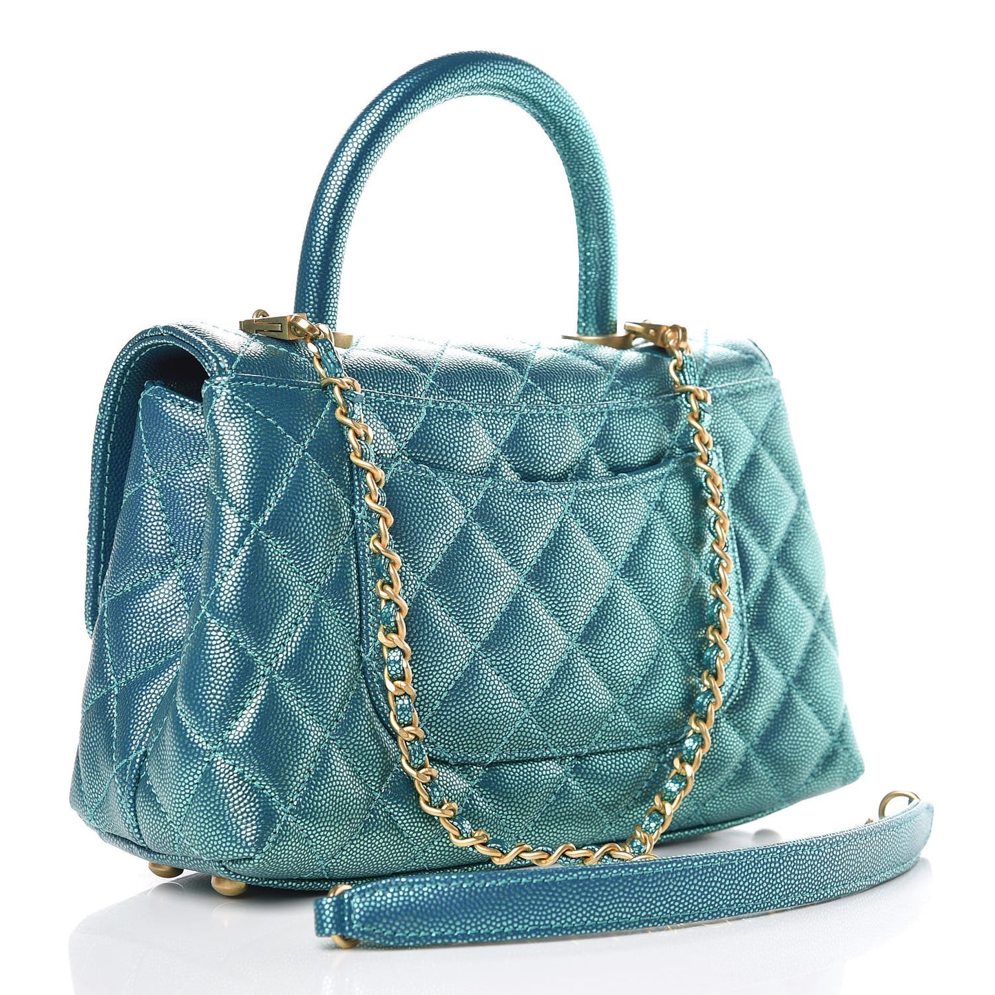 Metallic Caviar Quilted Mini Coco Handle Flap Blue