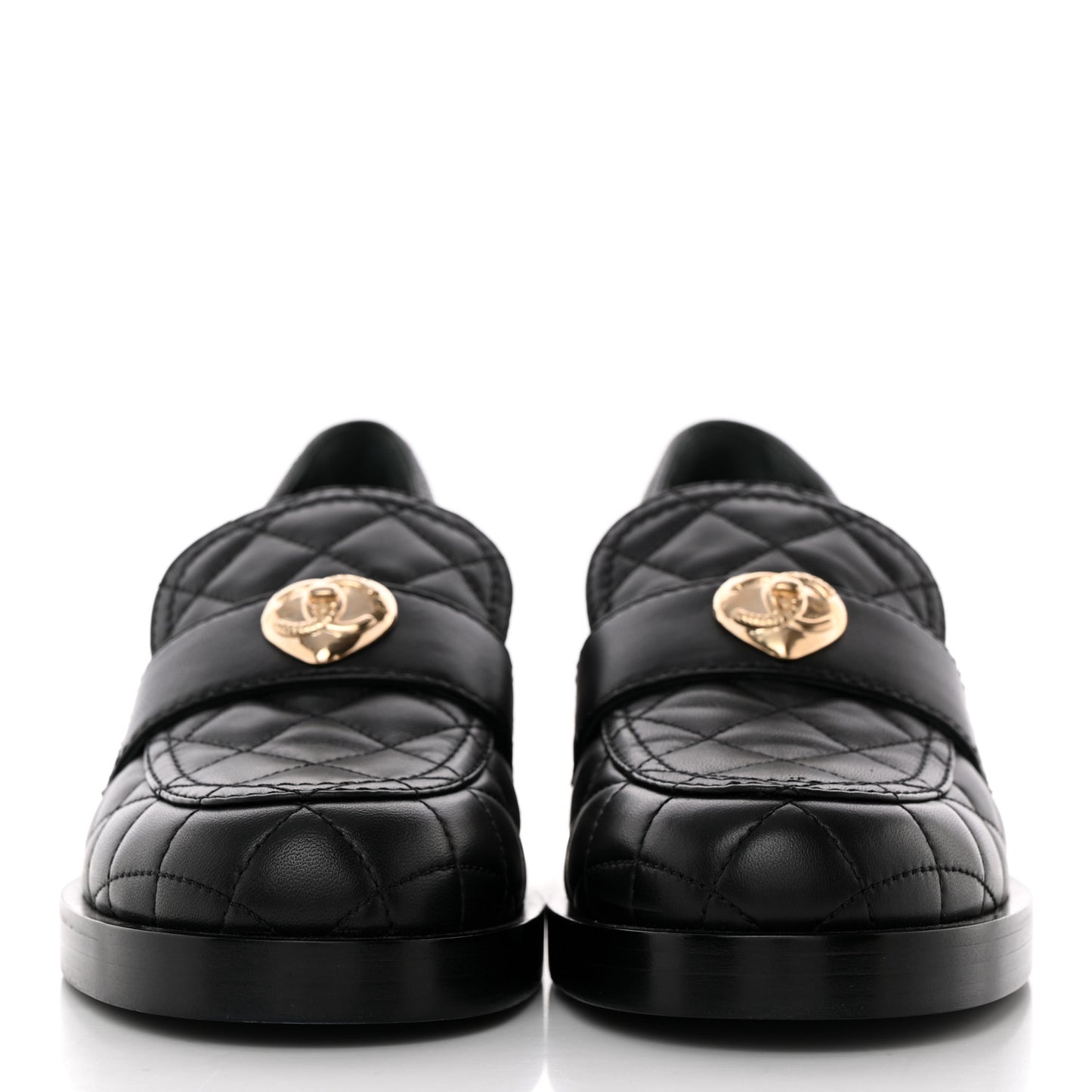 Lambskin Quilted CC Heart Loafers 38 Black