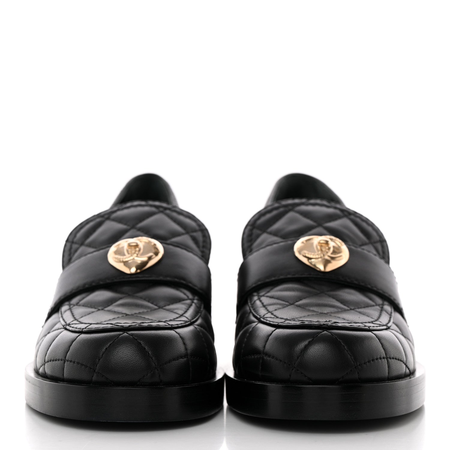 Chanel Lambskin Quilted CC Heart Loafers 38 Black 2 of 16