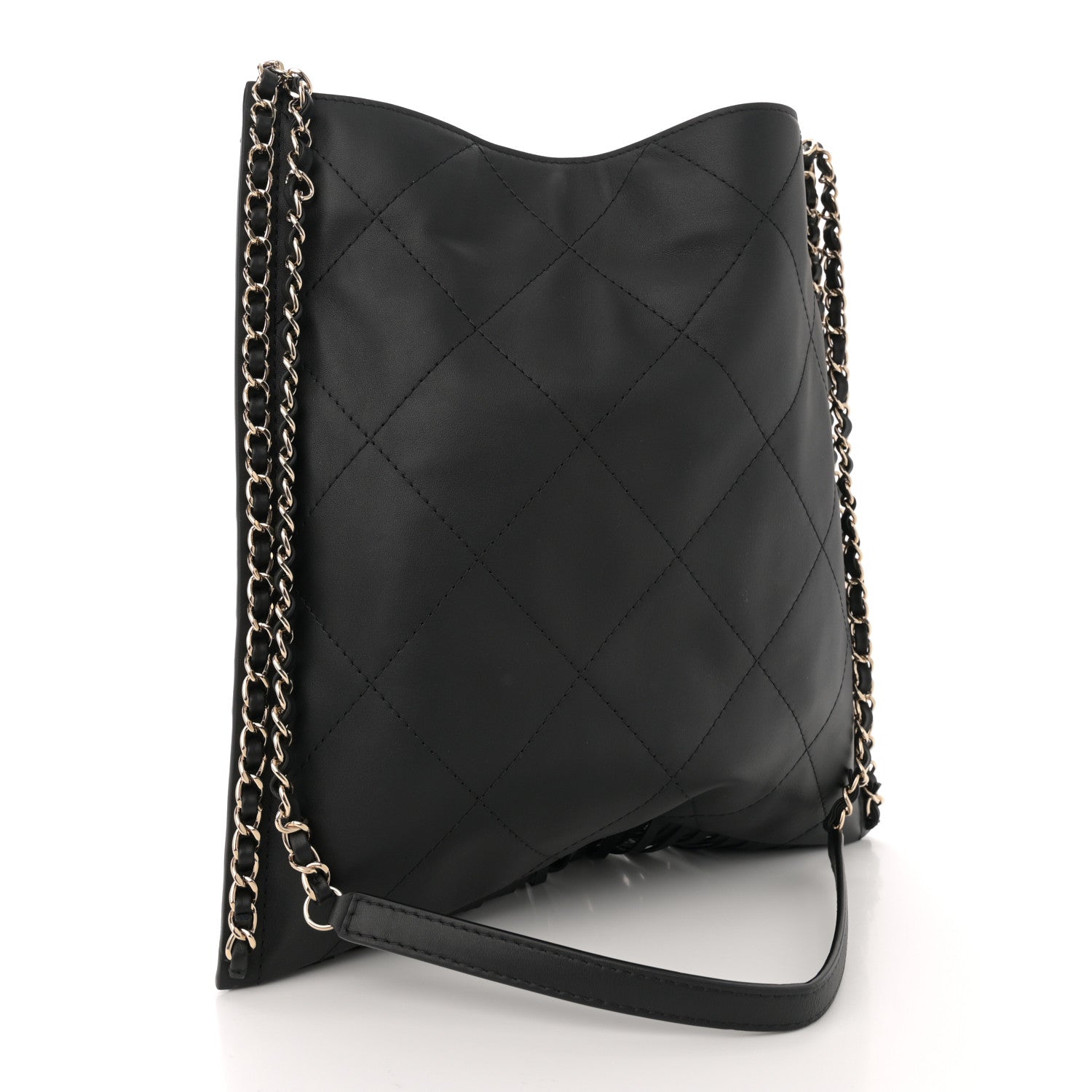 Chanel Calfskin Quilted Fringe Shopping Bag Black 3 of 11