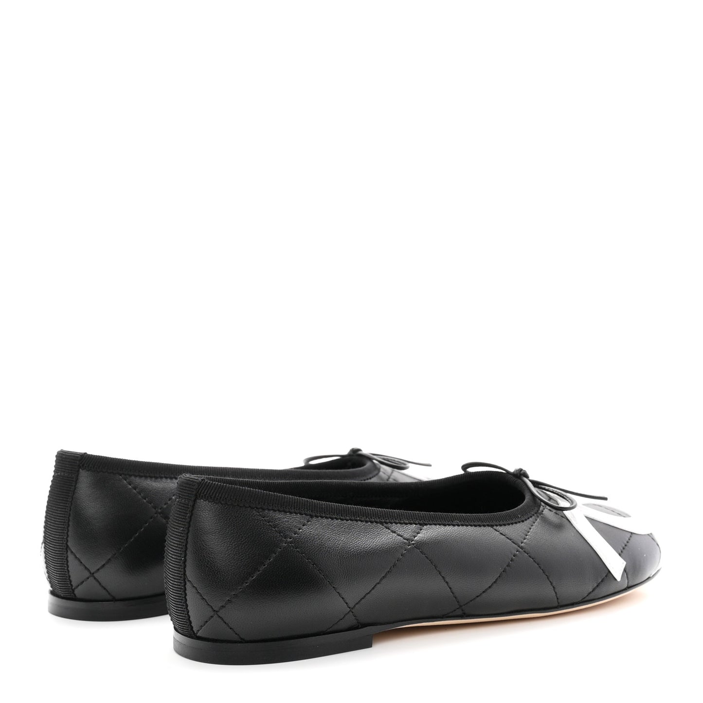 Lambskin Quilted CC Cambon Ballet Flats 37.5 Black White