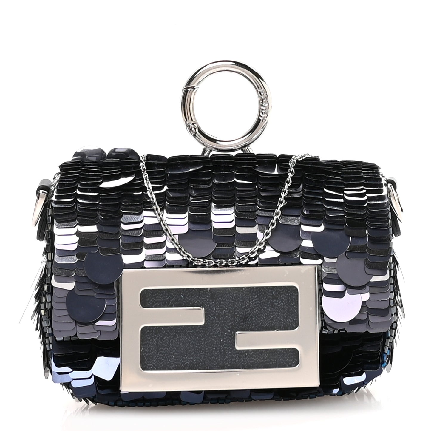 Sequin Paillettes Shiny Nappa Sex and the City Nano Maxi Buckle Baguette Charm Dark Blue