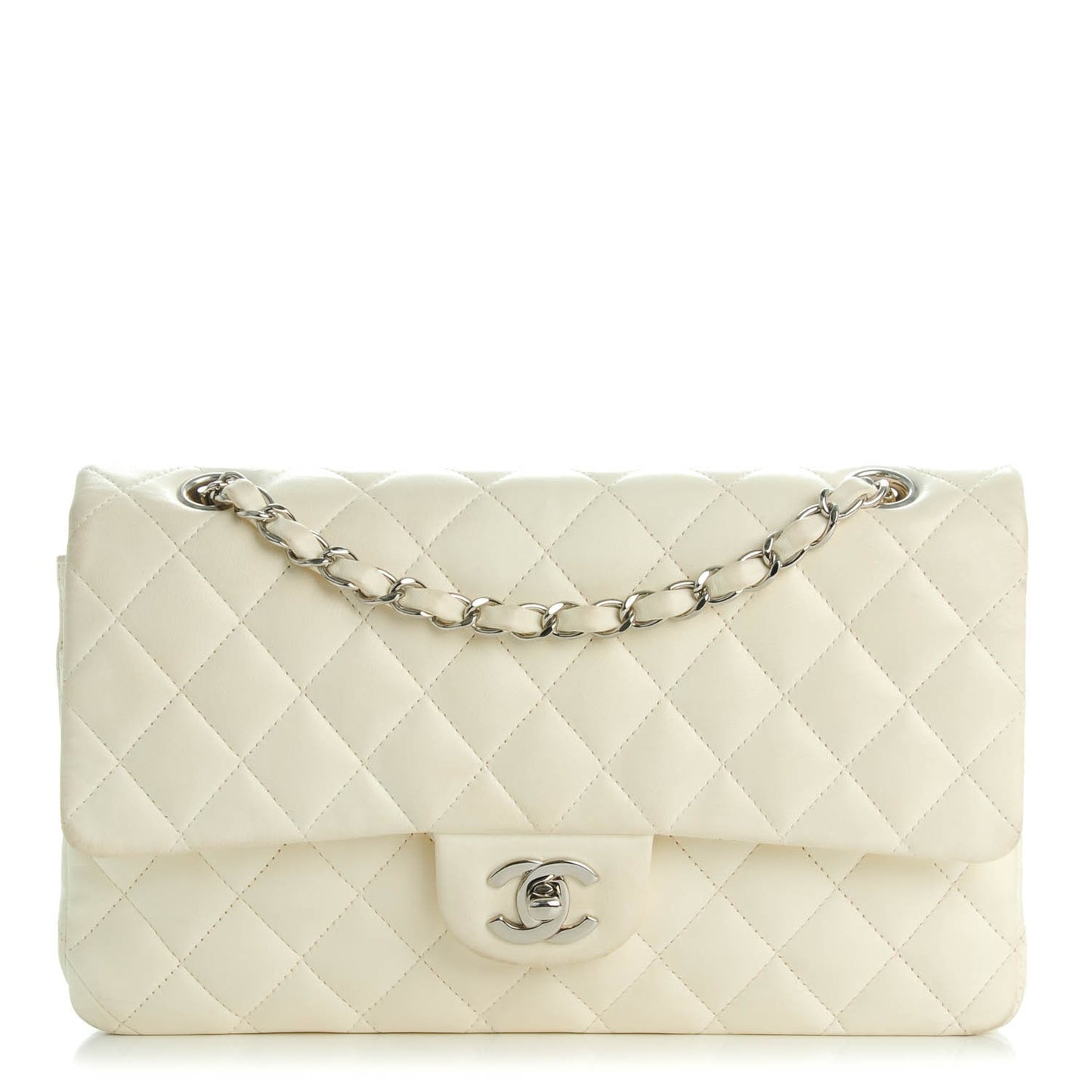 Lambskin Quilted Medium Double Flap White