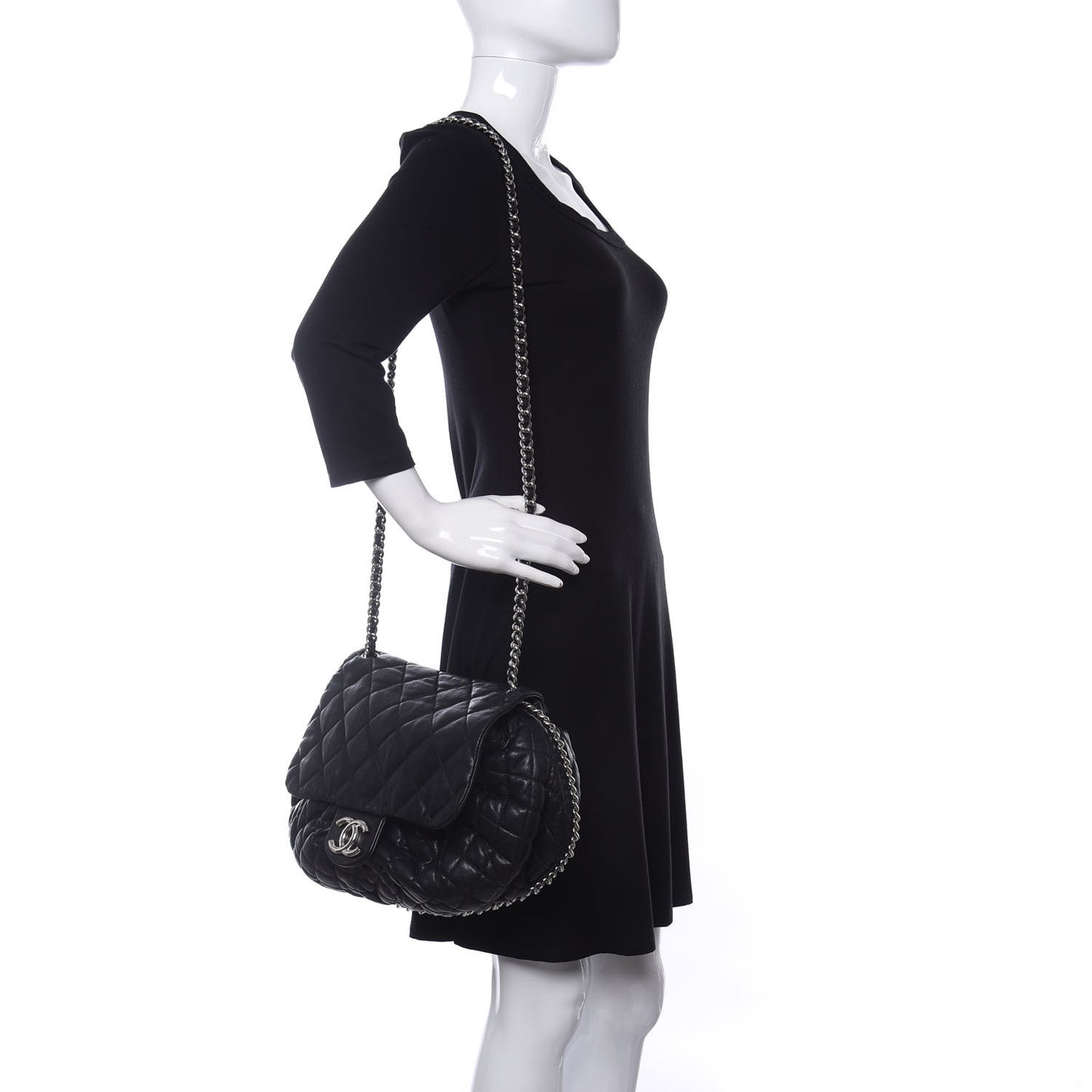 Washed Lambskin Quilted Large Chain Around Messenger Black